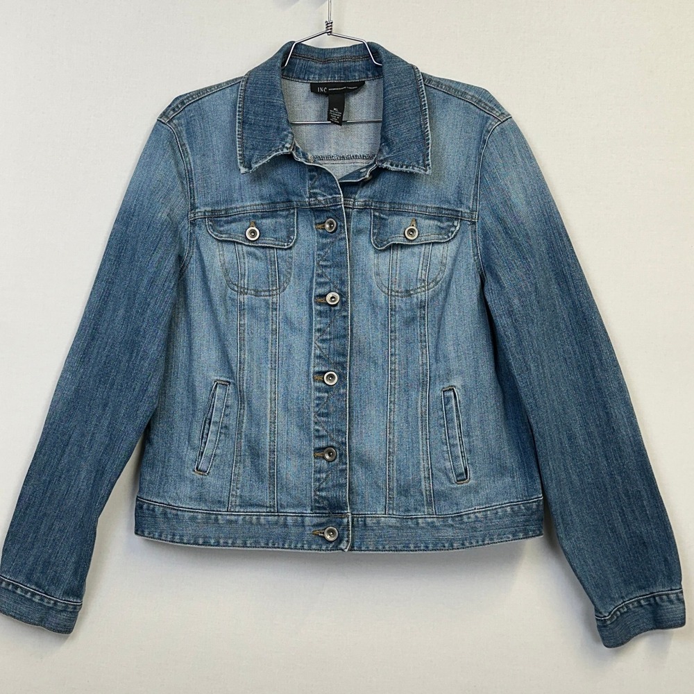 INC International Concepts Rhinestone Skull Denim Jacket Blue Women's XL